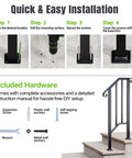 Quick installation steps for Black 2 Step Outdoor Handrails Built Like A Tank Wrought Iron Stair Railing Pair.