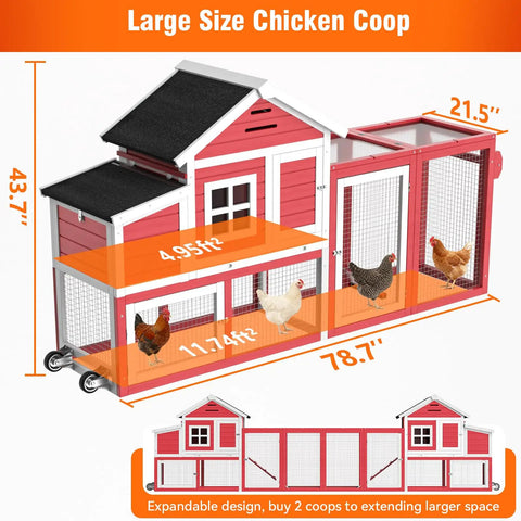 Mobile Chicken Coop On Wheels For Four To Six Chickens Yard Ready Outdoor Wooden Hen House With Nesting Box Red