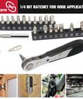 Compact 22 Piece Mini Ratchet Set With 1/4 Inch Drive Right Angle Screwdriver And 36 Tooth Ratcheting Wrench Bits