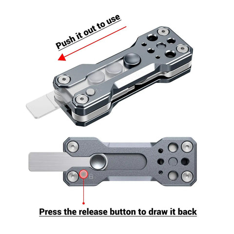 Compact Folding Screwdriver Kit With Seven Tools Including Four Allen Wrenches 2.5 3 4 And 3/16 Inch Plus Flat Phillips And Torx T25 shown folded and extended with use instructions.