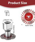 10 Piece Angle Grinder Diamond Saw Blades Set For Top Shelf Cutting On Granite Concrete Tile And Porcelain Includes Heavy Duty Aluminum Flange and Quick Swap Hardware For Zero Sweat Finishing Work size dimensions including a metal blade and flange with measurements.