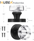 Two Pack Glass Black Dummy Door Knobs With Crystal Clear Interior Trim, hardware dimensions, and installation screws shown.