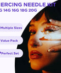 Complete Piercing Kit With 25 Needle Pack From 12G To 20G, Dual Clamps, 6 Pairs Disposable Gloves, 10 Pads And Positioning Marker Pen For Safe Pro Grade Piercing Sessions For Pros And DIYers. 12G-20G piercing needle kit