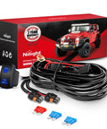 Heavy Duty 12V Fog Light Wiring Harness Kit with 5 Pin Rocker Switch, Relay, Blade Fuse, 16 AWG Wire, and Socket Connector