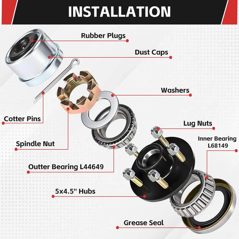 Heavy Duty 3500Lbs Trailer Hub Kit With 5 Bolt 4.5 Inch Hubs Premium 5 Lug Fits Spindles From 1 Inch Up To 1-3/8 Inch item parts diagram.