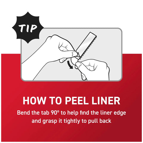 Instruction diagram for peeling liner on Large Picture Hanging Strips 120 Pairs 240 Strips Hassle Free No Tools Needed Damage Free Hangers