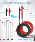 Image of the 27 Piece Multimeter Test Leads Probes Kit with big and small alligator clips, shown with red and black leads.