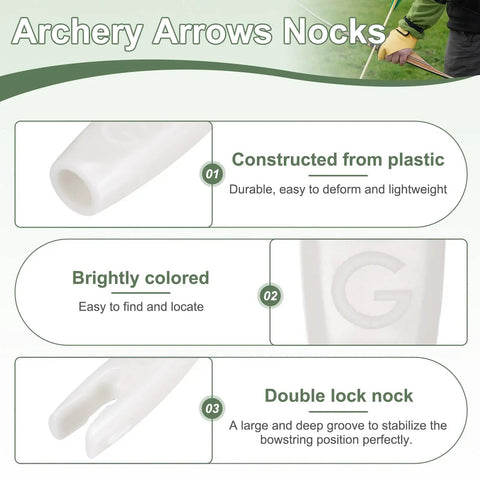 Plastic Arrow Nocks For Archery 3.2mm ID 0.13 Inch Insert Double Lock Nocks For Carbon Compound And Recurve Bow 12 Pack White