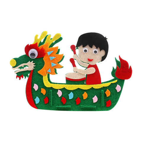 DIY Non Woven Dragon Boat Craft Kit For Girls Drummer Toy Making Project with child figure and dragon design