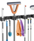 Stainless Steel Rustproof Broom Holder Wall Mount With Four Slots And Six Hooks Built Tough Mop Hanger Wall Organizer