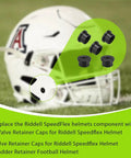 SpeedFlex Chinstrap Thumb Screws And Bladder Valve Caps For Football Helmets with SpeedFlex and Speed Icon helmet in background