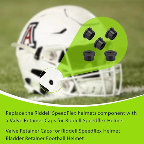 SpeedFlex Chinstrap Thumb Screws And Bladder Valve Caps For Football Helmets with SpeedFlex and Speed Icon helmet in background