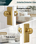 Antique Brass Privacy Door Knob With Lock For Interior Doors, Heavy Solid Metal Plate, Vintage Tarnished Bedroom Bathroom Handle
