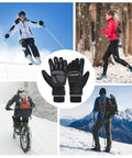 Collage of Waterproof Thermal Ski Gloves With 3M Thinsulate Insulation For Snowboarding Cycling And Mountaineering, Real Black Medium.