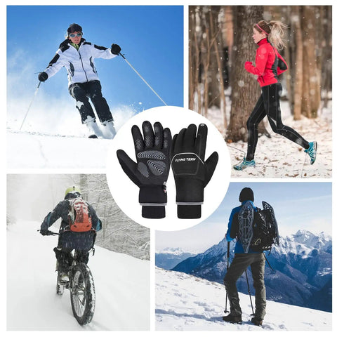 Collage of Waterproof Thermal Ski Gloves With 3M Thinsulate Insulation For Snowboarding Cycling And Mountaineering, Real Black Medium.