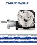 Built Tough Six Inch Three Jaw Chuck Dividing Head For Horizontal Or Vertical Use With Cnc Milling Rotational Axis and One To Ninety Ratio Heavy Duty Cast Iron Indexer, shown from the top.