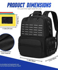Heavy Duty Tool Backpack With Large Interior And Three Pouches For Electricians HVAC Techs Construction Pros And Handymen Pro Grade Tool Organizer Bag Worksite Ready shown with dimensions and color-coded pouches.