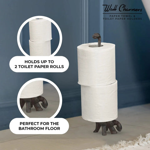 Rustic Cat Paper Towel Holder In Gold Metal Free Standing Floor Or Countertop Stand Holds Paper Towels Or Toilet Paper With Totally Farmhouse Style Decor For Kitchen And Bath, holds 2 rolls