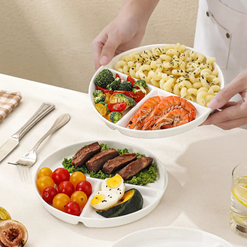 Ten Inch Ceramic Divided Plates Set Of Four With Three Compartments For Balanced Meals Portion Control For Adults And Kids