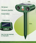 Ultrasonic Solar Animal Deterrent With Motion Sensor For Yard Garden Lawn Deters Deer Squirrels Cats Raccoons Rabbits Dogs Outdoor Repellent With PIR Motion Sensor And Solar Powered Ultrasonic Waves To Keep Critters Off Your Property, green stake model, 9.65in