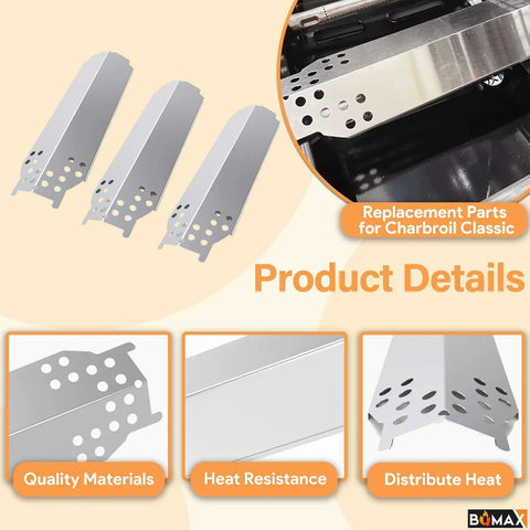 Replacement Burner And Heat Plate Kit For Classic 360 Three Burner Gas Grill Easy Install And Durable Stainless Plates