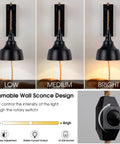Dimmable Plug In Wall Sconces With 15Ft Pulley Cords Vintage Hanging Lamps Black Set Of Two Dope On Off Switch For Bedroom
