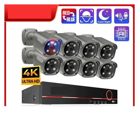 Top Shelf 8Mp 4K PoE CCTV NVR Security Camera Kit With Smart Motion Tracking And Blazing Clear Night Vision, includes 8 cameras and NVR.