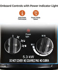 Industrial Ceiling Mounted Garage Heater 5300W 240V controls with adjustable thermostat and power indicator light.