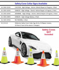 Reflective Safety Cone Collars Built For Electric Vehicle Techs To Highlight Nasty High Voltage Zones Around The Shop And Gonna Save Your Bacon During Any Quick Diagnostic Session 3 Pack displayed with various cones and a white car.