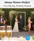 Wedding ceremony with Ivy Privacy Fence Screen 40 By 120 Inch UV Resistant Faux Boxwood Roll Panels as photo backdrop.