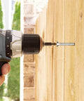 Power drill installing Size 14 Wood Screws Two And Three Quarter Inch 100 Count Stainless Steel 304 Self Tapping Flat Head Phillips For Woodworking And Drywall Projects Built Tough And Rust Resistant into wooden surface outdoors.