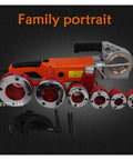 Heavy Duty Handheld Electric Pipe Threader Offering A Hella Grippy Handle And Rock Solid Aluminum Build For Zero Hassle Galvanized Iron Threading On Daily Home Repair Jobs with various pipe dies.