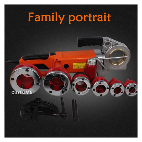 Heavy Duty Handheld Electric Pipe Threader Offering A Hella Grippy Handle And Rock Solid Aluminum Build For Zero Hassle Galvanized Iron Threading On Daily Home Repair Jobs with various pipe dies.