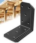 Beefy Heavy Duty L Brackets 5x5x2.5 Inches 300 Lb Per Bracket Black 4 Pack For Shelves Or Workbenches Built From 4mm Carbon Steel With 8x Bend Resistance Compared To 2mm Brackets Ideal Garage Storage, black L bracket mounted on wooden pergola beam