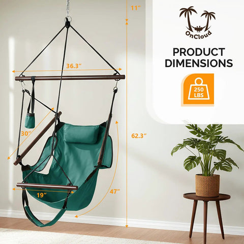 Upgraded Unique Hammock Hanging Sky Chair With Easy Setup Safer Design Air Deluxe Swing Seat green indoor outdoor