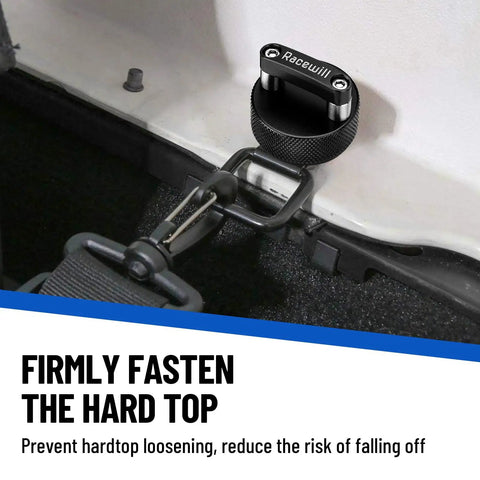 No Sweat Quick Swap Hard Top Fastener Thumb Screws With Reinforced Nut Plates For Ford Bronco Jeep Wrangler Gladiator in use.