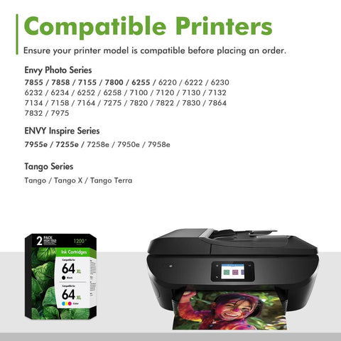 64XL Black And Tri Color Ink Cartridges Replacement For Envy Photo Printers 7855 7858 7155 7800 6255 7200 Tango Series box