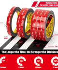 Heavy Duty Double Sided Tape With Waterproof Adhesive For Cars And Home, 16.5 Ft Long with various roll widths shown.