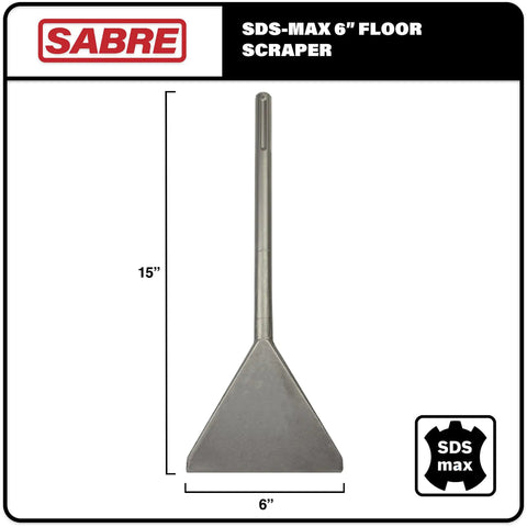 SDS Max 6 Inch Thinset Scraping Chisel For Tile Removal, 15 Inch Overall Length, Machine Sharpened Floor Scraper