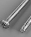 Close-up of 1/4-20 Flat Head Socket Cap Screws Set, 3 Inch, 20 Pack, Full Thread, 304 Stainless Steel 18-8 Furniture Bolts with hex head.