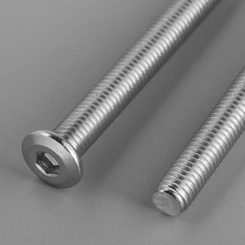 Close up of Heavy Duty M6 Flat Head Hex Socket Cap Screws And Bolts 10 Piece Set With Hex Key 304 Stainless Steel
