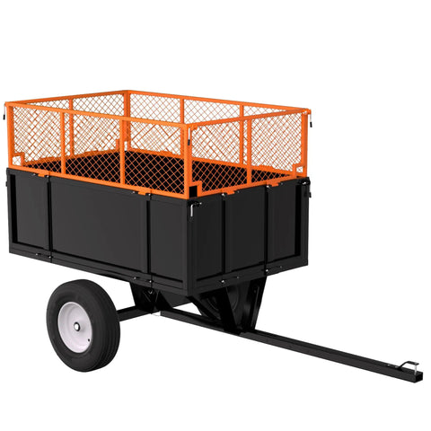 Heavy Duty 750 Lbs Steel Utility Dump Cart Trailer with 17 Cu Ft Bed, Removable Mesh Sides, Pneumatic Tires, Tow Behind Garden Wagon