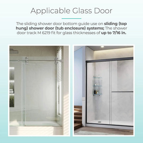 Heavy Duty Sliding Shower Door Bottom Guide With Mounting Screws For Top Hung Glass Doors And Tub Enclosures Sweet Glide Fix Foolproof Setup Includes Full Hardware Two Piece Home Bundle showcased with applicable glass door systems.