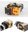 2-Pack Momentary Rotary Selector Switch, 3 Positions, 10A 380V, 22mm Panel Mount, Built Tough, Heavy Duty Control Switch For Industrial Gear And DIY Projects LA38-11/20, showing front and side view of components.
