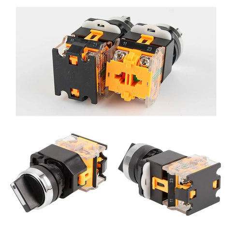 2-Pack Momentary Rotary Selector Switch, 3 Positions, 10A 380V, 22mm Panel Mount, Built Tough, Heavy Duty Control Switch For Industrial Gear And DIY Projects LA38-11/20, showing front and side view of components.