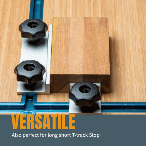 T Track Knob Kit With 7 Star Knob And 5/16-18 Bolts And Washers, 10 Pack securing wood block on T-track for jigs