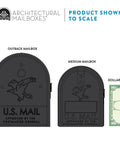 Outback Double Door Mailbox With Large Capacity For Mail And Packages Weather Tough Galvanized Steel Construction In Black size comparison with dollar bill and medium mailbox.