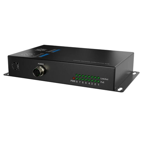 8-Port Industrial Gigabit PoE Switch with M12 X-Coded, unmanaged Ethernet hub, dual power input 12-57V DC, suitable for CCTV and industrial networks