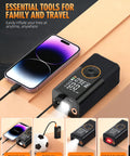 Portable Tire Inflator Air Compressor With Digital Pressure Gauge 150 PSI 3x Faster Inflation For Cars Motorcycles Bicycles And Sports Balls Plus Auto Shut Off Black next to smartphone