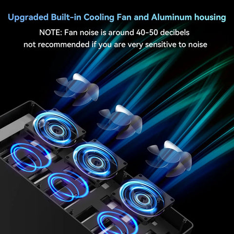 No Sweat Storage Beast 10 Bay Aluminum Desktop Raid Enclosure With Active Cooling Fan showing four cooling fans in action.